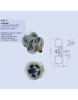 WHEEL 5'' WITH BRAKE  4 PISTON DOUBLE DISC AND SHAFT - STANDARD