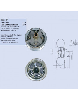 CERCHIO 6'' CON FRENO 4 PISTONCINI DISCO SINGOLO E CON PERNO - STANDARD 