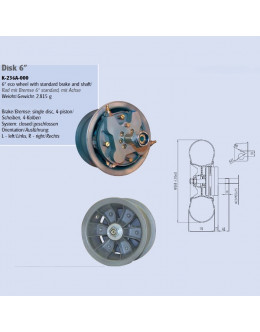 CERCHIO 6" CON FRENO 4 PISTONCINI DISCO SINGOLO E CON PERNO - ECO