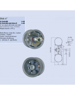 CERCHIO 6'' CON FRENO 1 PISTONCINO DISCO SINGOLO 2 PASTIGLIE E CON PERNO - ECO 